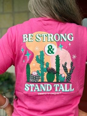 NEW Pink "Be Strong & Stand Tall" Inspirational Cactus Graphic Tee T-Shirt